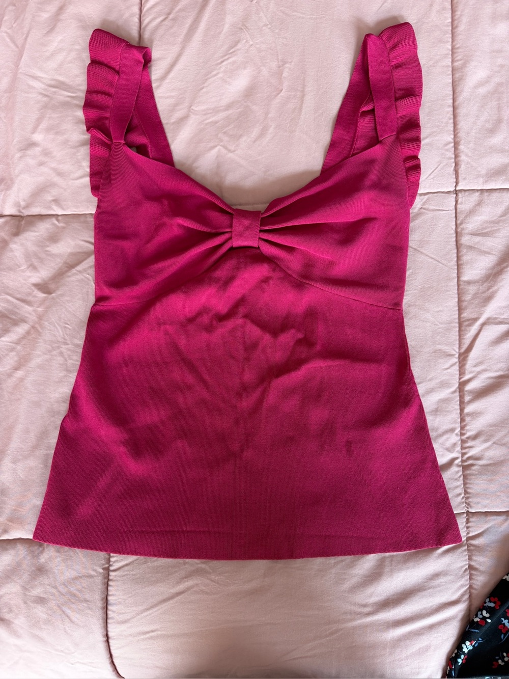 bebe Magenta Ruffle Strap Bow-Front Tank